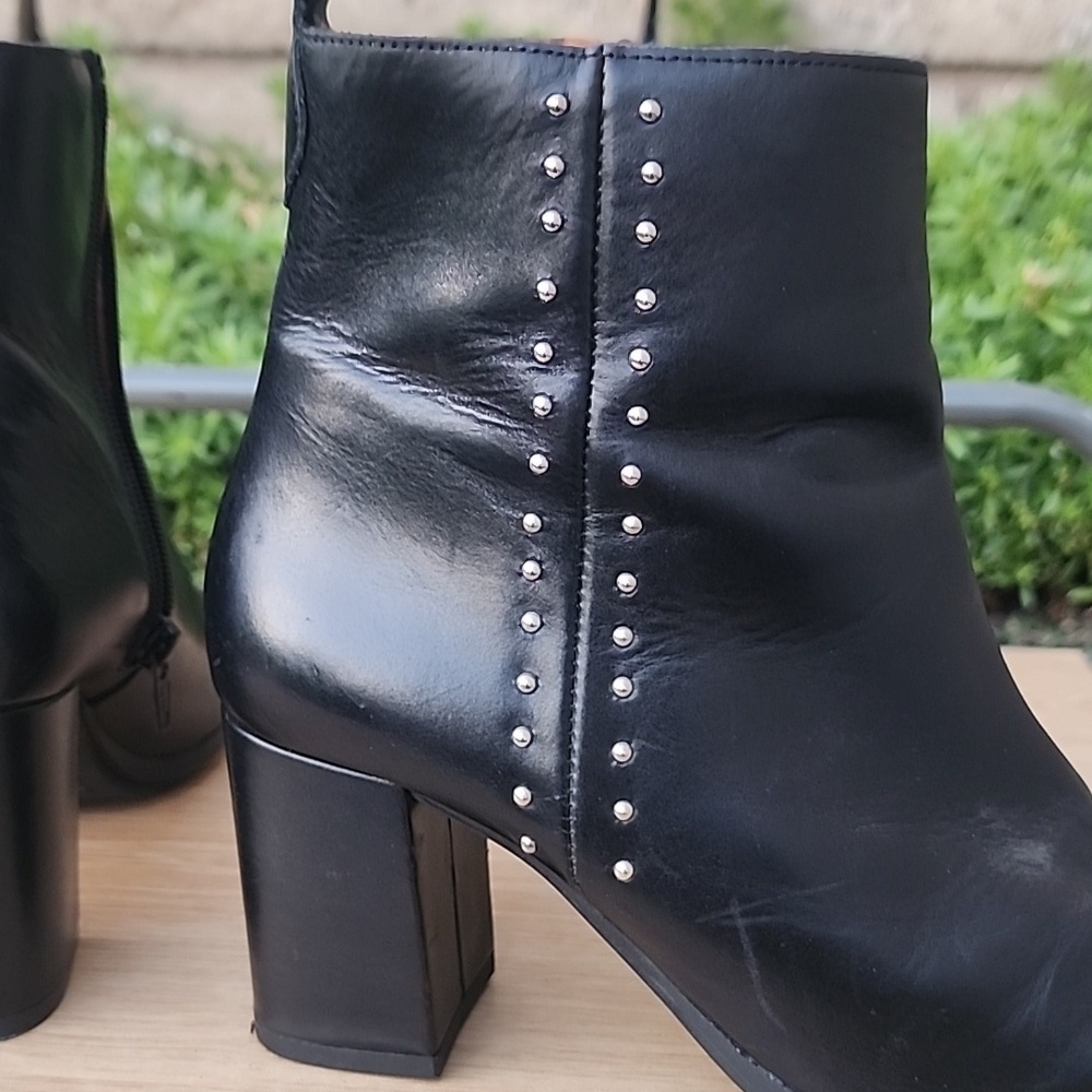 Marroqui Sanchez Black Leather Boots Side Zip Silver Rivets Size 39 - Picture 5 of 13